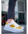 KB-X8 Kuback Beyaz Cilt Sarı Süet Detaylı Beyaz Yüksek Taban Günlük Spor Ayakkabı