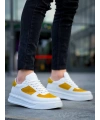 KB-X8 Kuback Beyaz Cilt Sarı Süet Detaylı Beyaz Yüksek Taban Günlük Spor Ayakkabı