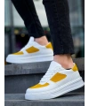 KB-X8 Kuback Beyaz Cilt Sarı Süet Detaylı Beyaz Yüksek Taban Günlük Spor Ayakkabı