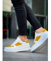 KB-X8 Kuback Beyaz Cilt Sarı Süet Detaylı Beyaz Yüksek Taban Günlük Spor Ayakkabı