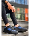 KB-X8 Kuback Siyah Cilt Mavi Süet Detaylı Siyah Yüksek Taban Günlük Spor Ayakkabı