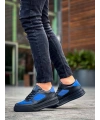 KB-X8 Kuback Siyah Cilt Mavi Süet Detaylı Siyah Yüksek Taban Günlük Spor Ayakkabı