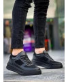 KB-X8 Kuback Siyah Cilt Siyah Süet  Detaylı Siyah Yüksek Taban Günlük Spor Ayakkabı