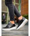 KB-X8 Kuback Siyah Rugan Detaylı Beyaz Yüksek Taban Günlük Spor Ayakkabı