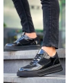 KB-X8 Kuback Siyah Rugan Yüksek Siyah Taban Günlük Spor Ayakkabı