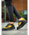 KB-X8 Kuback Siyah Sarı Cilt Yüksek Taban Günlük Spor Ayakkabı