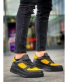 KB-X8 Kuback Siyah Sarı Cilt Yüksek Taban Günlük Spor Ayakkabı