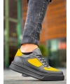 KB-X8 Kuback Siyah Sarı Cilt Yüksek Taban Günlük Spor Ayakkabı