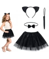 Kedi Eteği Tacı Kuyruğu ve Papyon Seti Siyah Renk Çocuk Boy