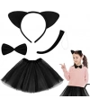 Kedi Eteği Tacı Kuyruğu ve Papyon Seti Siyah Renk Çocuk Boy