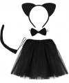 Kedi Eteği Tacı Kuyruğu ve Papyon Seti Siyah Renk Çocuk Boy
