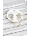 Kelebek Model Pirinç Gold Renk Zincir Bağlantılı Ear Cuff Küpe Seti