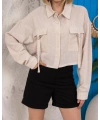 Kemer cepli keten crop gömlek krem s255350