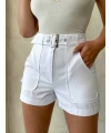 Kemer detaylı gabardin şort beyaz s25289