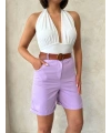 Kemerli gabardin şort lila s25735