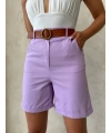 Kemerli gabardin şort lila s25735