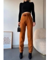 Kendinden kemerli triko pantolon camel
