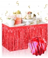 Kendinden Yapışkanlı Kırmızı Metalize Püsküllü Masa Eteği – 75 x 275 cm Parti Süslemesi