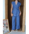 Keten yelek pantolon takım indigo pt