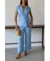 Keten yelek pantolon takım mavi pt