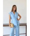 Keten yelek pantolon takım mavi pt