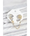 Kiraz Model Pirinç Gold Renk Zincir Bağlantılı Ear Cuff Küpe Seti