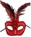 Kırmızı Renk Rugan Kaplama Kırmızı Tüylü Parti Maskesi 18x20 cm