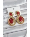 Kırmızı Sallantılı Damla Model Gold Renk Vintage Kadın Küpe