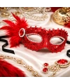 Kırmızı Taşlı Venedik Parti Maskesi – Tüylü Payetli