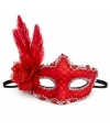 Kırmızı Tüylü Venedik Lüks Balo Maskesi