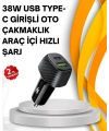 Kompakt Tasarımlı Type-C + USB Girişli Araç Şarj Başlığı