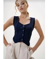Krep kumaş düğmeli yelek lacivert s3395