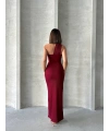 Krinkıl tek omuz uzun elbise bordo s25455