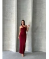 Krinkıl tek omuz uzun elbise bordo s25455