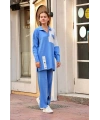 Kuş gözü triko takım Mavi