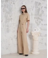 Kuşaklı gömlek yaka salaş tulum bej s255822