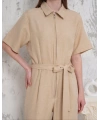 Kuşaklı gömlek yaka salaş tulum bej s255822