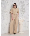 Kuşaklı gömlek yaka salaş tulum bej s255822