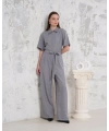 Kuşaklı gömlek yaka salaş tulum gri s255822