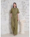 Kuşaklı gömlek yaka salaş tulum haki s255822