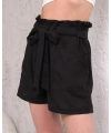 Kuşaklı keten şort siyah s255265