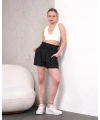 Kuşaklı keten şort siyah s255265
