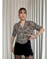 Leopar desenli crop gömlek