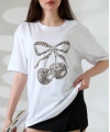 Leopar desenli kiraz baskılı tişört