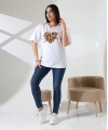 Leopar kalp baskılı tişört
