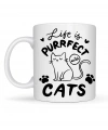 Life is Purrfect with Cats – Kedi Desenli Porselen Kupa MODEL 62 Sevimli Kedi Figürlü Kahve Kupası