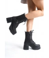 Linma Siyah Cilt Bağcıklı Topuklu Bot