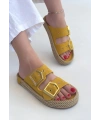 Loera Sarı Nubuk Çift Tokalı Terlik