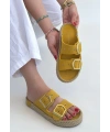 Loera Sarı Nubuk Çift Tokalı Terlik