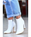 Loora Beyaz Rugan Desenli Topuklu Bot